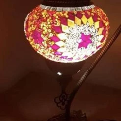 Giftworks GENERAL GIFTS Orange Red Star Beads Swan Neck Turkish Moroccan Handmade Mosaic Lamp