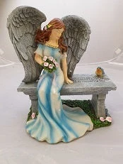 WGP Grave Solar Powdered Angel Sitting On Bench GENERAL GIFTS