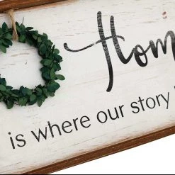Paris Loft GENERAL GIFTS Home Is Where Our Story Begins Rustic Wood Signs With Wreath 13 Paris Loft GENERAL GIFTS Home Is Where Our Story Begins Rustic Wood Signs With Wreath