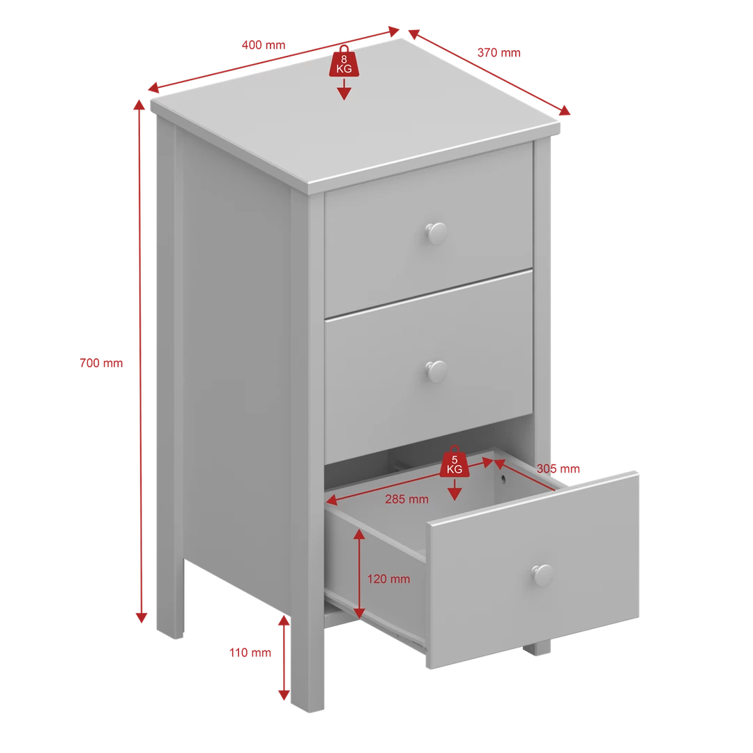 Steens 3 Drawer Bedside – Grey 5 Steens 3 Drawer Bedside – Grey