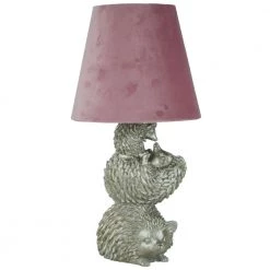 WJSampson GENERAL GIFTS SILVER HEDGEHOG LAMP W/BLUSH VELVET SHADE 23X23X40CM
