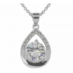 Indulgence Jewellery Rhodium CZ Crystal Teardrop Necklace (INEC4064)