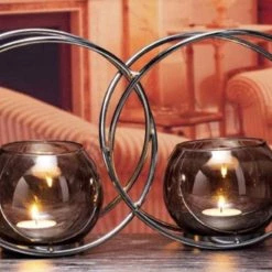 Giftworks GENERAL GIFTS The Grange Collection Metal Candle Holder With 2 Glass Cups